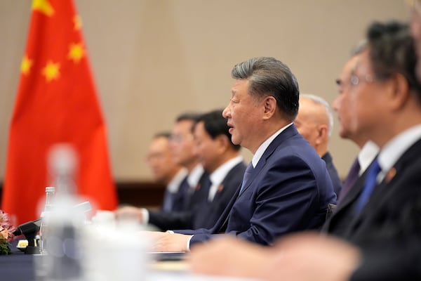 Chinese President Xi Jinping meets with President Joe Biden during a bilateral meeting, Saturday, Nov. 16, 2024, in Lima, Peru. (AP Photo/Manuel Balce Ceneta)