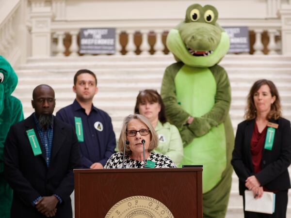 Wayne County resident Betty Benner speaks in support of House Bill 71 on Monday, Jan. 29, 2024. The legislation, also known at the Okefenokee Protection Act, would protect the wildlife refuge from the construction of a titanium mine. (Natrice Miller/Natrice.miller@ajc.com)