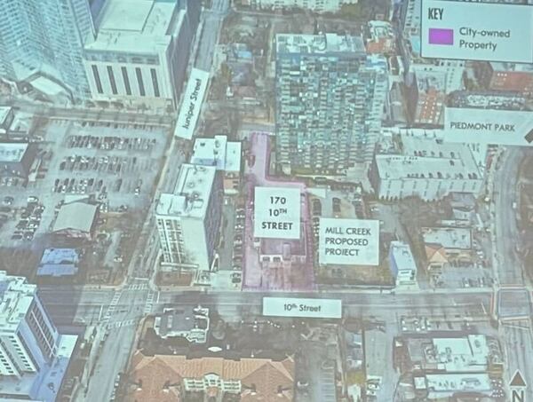 This image of a map from the Atlanta Urban Development Corporation details where city would like to build mixed-income housing at 170 10th Street.