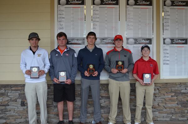 Named to the all-tournament team from the LaFayette Invitation were (L-R): Nick Budd of Etowah, Jacob Morgan of LaFayette, Justin Hickman of Gordon Lee, Allen Behr of Dalton, and Carter Pendley of Dalton.