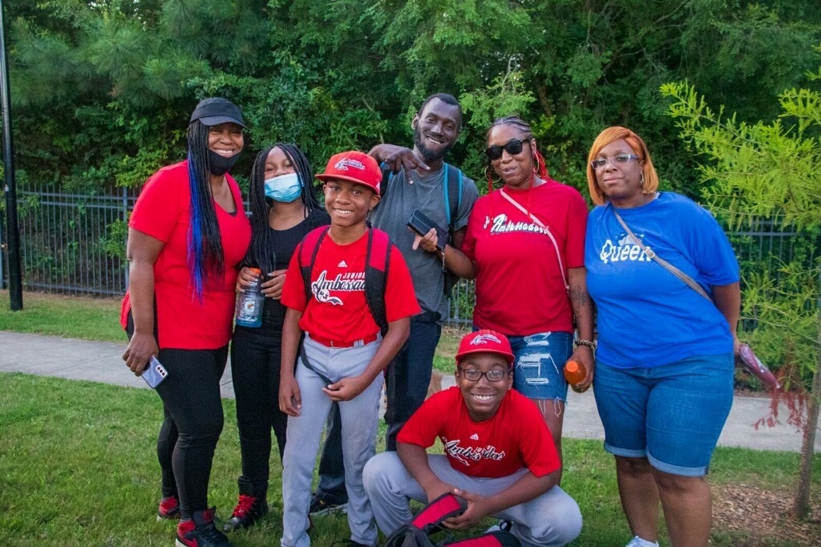 Jahliel Callahan (kneeling), in 2020 at his first game in the L.E.A.D. Baseball program. "He was very proud that day," said his mother,  Lashandra Clark Callahan. "He got his first out."