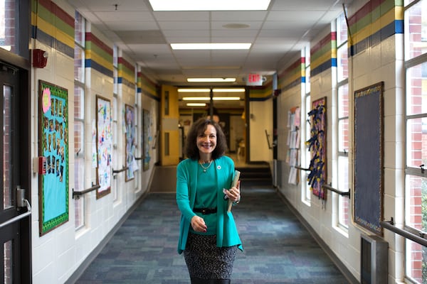 Marietta City Schools Superintendent Dr. Emily Lembeck walks the hallways at West Side Elementary, Wednesday, Nov. 30, 2016, in Marietta, Ga.  BRANDEN CAMP/SPECIAL