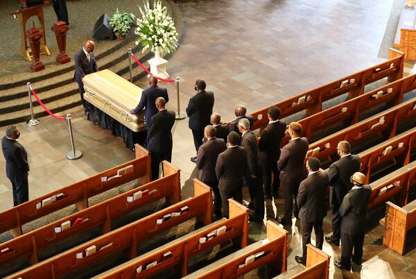 062320 Atlanta: The body of Rayshard Brooks arrives for his funeral at Ebenezer Baptist Church on Tuesday, June 23, 2020 in Atlanta. Brooks, 27, died June 12 after being shot by an officer in a Wendyâs parking lot. Brooksâ death sparked protests in Atlanta and around the country. The Rev. Raphael G. Warnock, senior pastor of Ebenezer, said âRayshard Brooks wasnât just running from the police. He was running from a system that makes slaves out of people. A system that doesnât give ordinary people whoâve made mistakes a second chance, a real shot at redemption.â   Curtis Compton ccompton@ajc.com