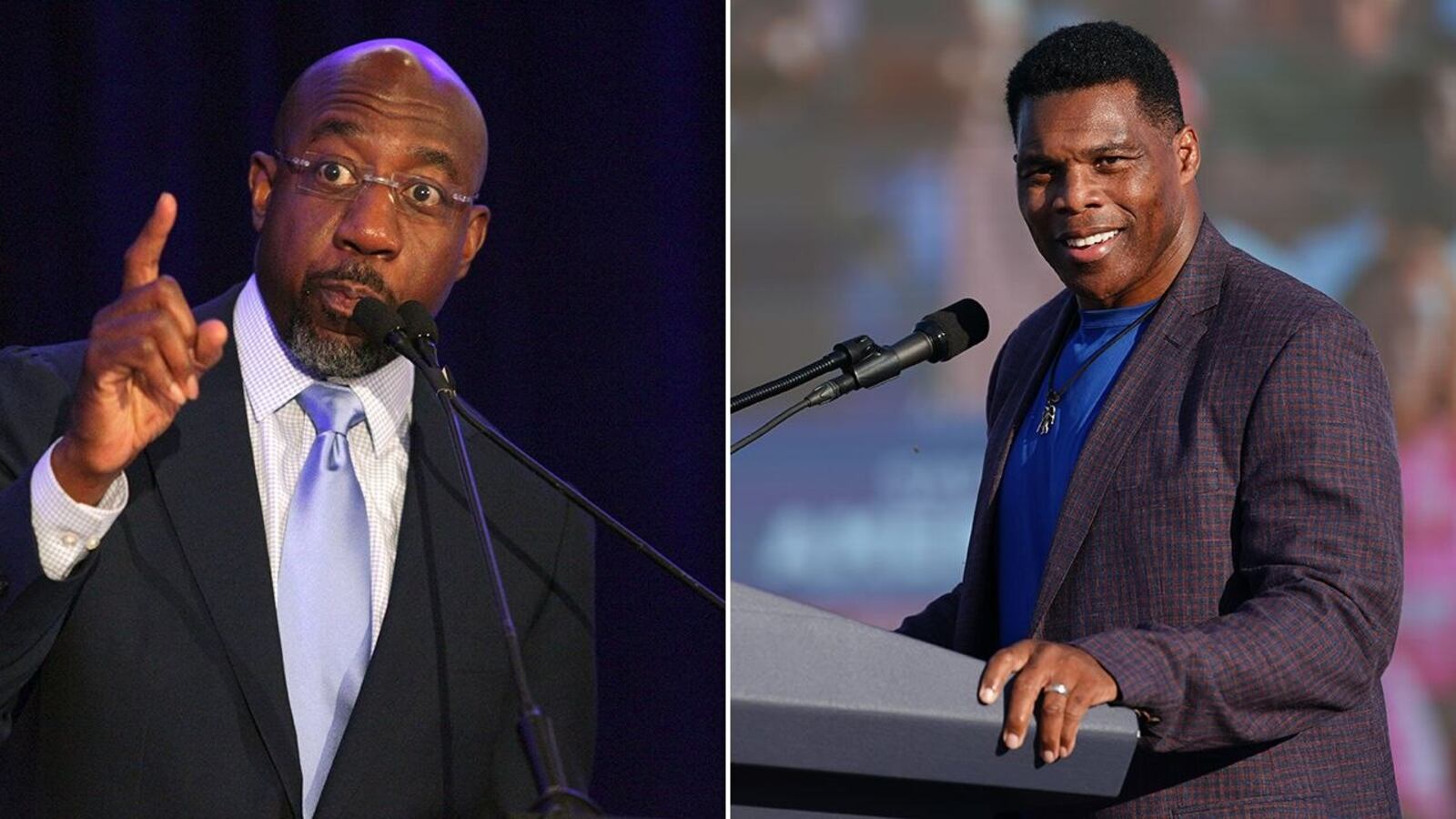 Incumbent U.S. Sen. Raphael Warnock, left, and Senate hopeful Herschel Walker. (AJC)