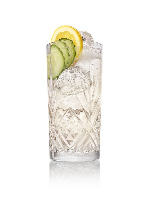 A sonic is an easy cocktail to make at home, with equal measures of gin, sparkling water and premium tonic, and a garnish of three cucumber slices and a lemon twist. Courtesy of Hendrick's Gin