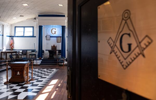 The Prince Hall Masons, who meet in the main hall shown here, own three-story, yellow brick building. The National Park Service will manage the building and plans to open a visitors center in it. (Ben Gray for the Atlanta Journal-Constitution)