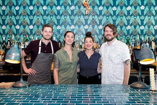 The Banshee team (from left to right) Executive Chef Nolan Wynn, Bar Manager Katie McDonald, Bar Manager Faielle Stocco, and General Manager Peter Chvala. Photo credit- Mia Yakel.