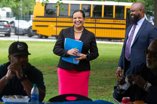 DeKalb County School Superintendent Cheryl Watson-Harris talks to employees during an appreciation lunch for the transportation employees at the East DeKalb Campus Thursday, June 24, 2021. STEVE SCHAEFER FOR ATLANTA JOURNAL-CONSTITUTION