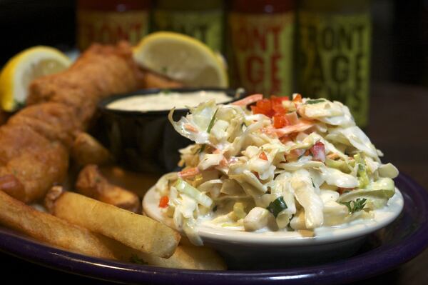 Front Page News coleslaw, shown with fish and chips. Adrienne Harris/Special