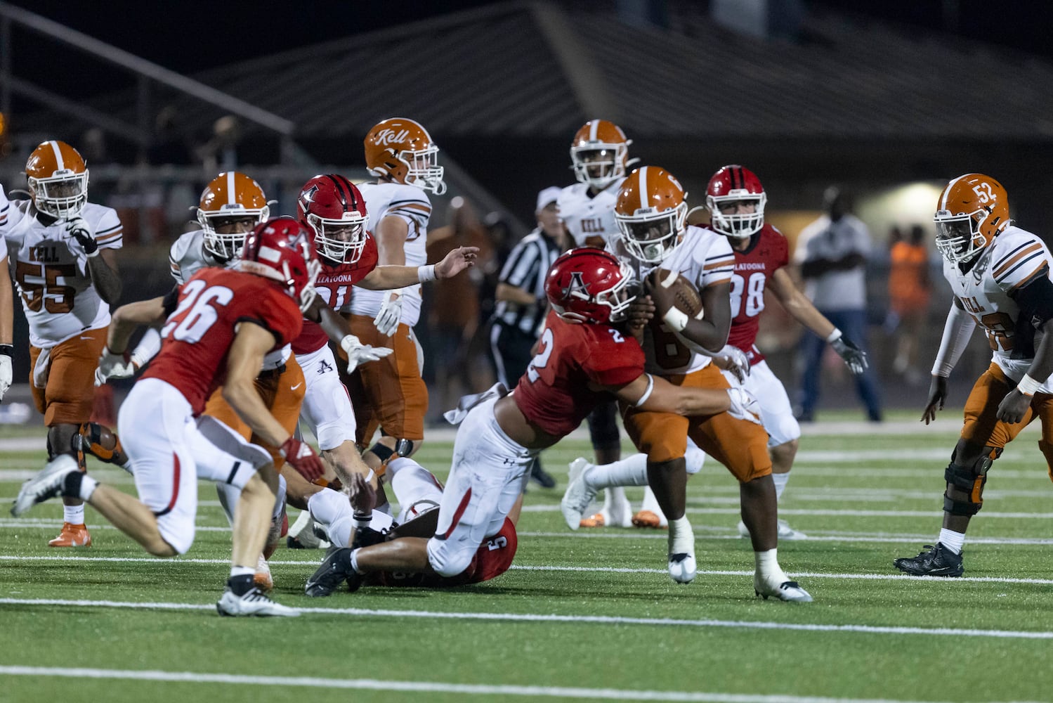 Kell quarterback Kemari Nix (8) runs against Allatoona. (Photo/Jenn Finch)