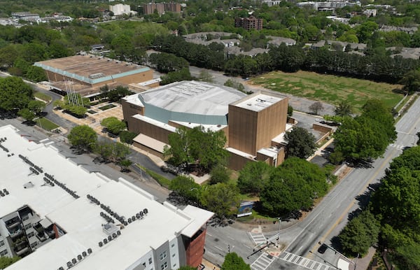 April 15, 2022 Atlanta - Aerial photograph shows Atlanta Civic Center on Friday, April 15, 2022. (Hyosub Shin / Hyosub.Shin@ajc.com)