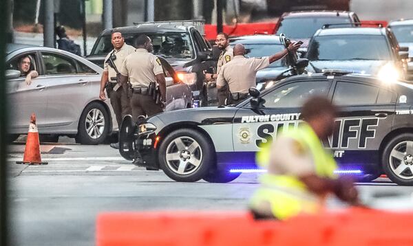 The streets around the Fulton County courthouse were shut down ahead of the start of the special grand jury investigating any meddling into Georgia's 2020 election. (John Spink/The AJC)