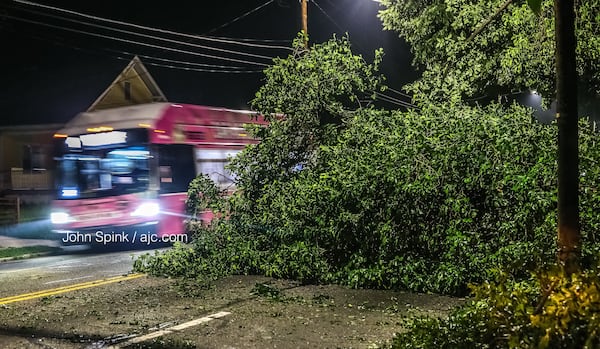 A large tree is down on northbound Moreland Avenue at United Avenue, according to the WSB 24-hour Traffic Center. All lanes are blocked.