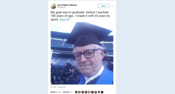 The selfie and tweet from Larry Johnson that went viral from his Georgia State University commencement ceremony.