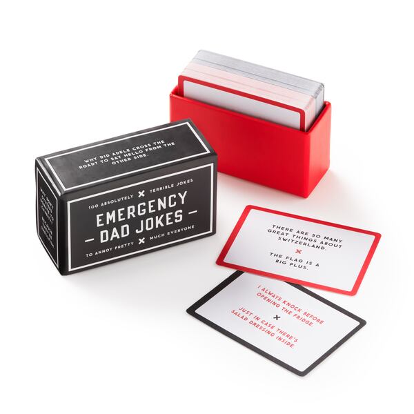 He — and hopefully everyone else — will get a good chuckle out of the Emergency Dad Jokes cards by Brass Monkey.
(Courtesy of Brass Monkey)