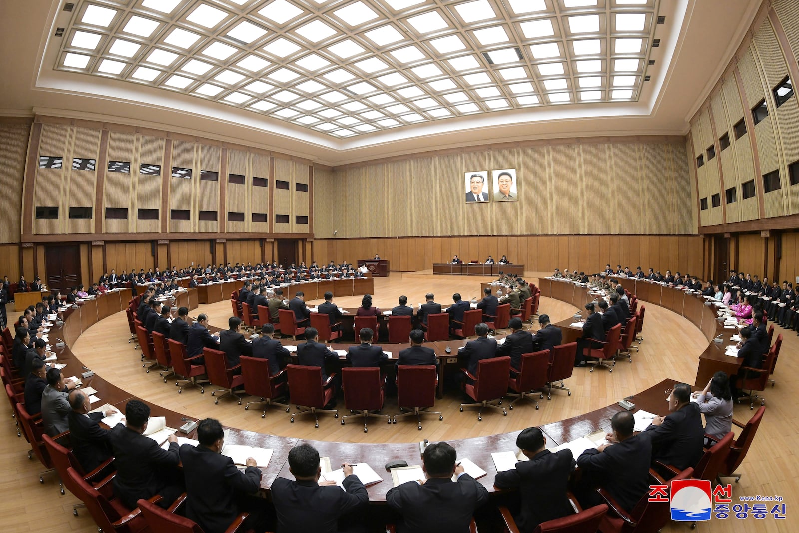 In this photo provided Wednesday, Oct. 9, 2024, by the North Korean government, assembly members attend the Supreme People’s Assembly at the Mansudae Assembly Hall in Pyongyang, North Korea. Independent journalists were not given access to cover the event depicted in this image distributed by the North Korean government. The content of this image is as provided and cannot be independently verified. Korean language watermark on image as provided by source reads: "KCNA" which is the abbreviation for Korean Central News Agency. (Korean Central News Agency/Korea News Service via AP)