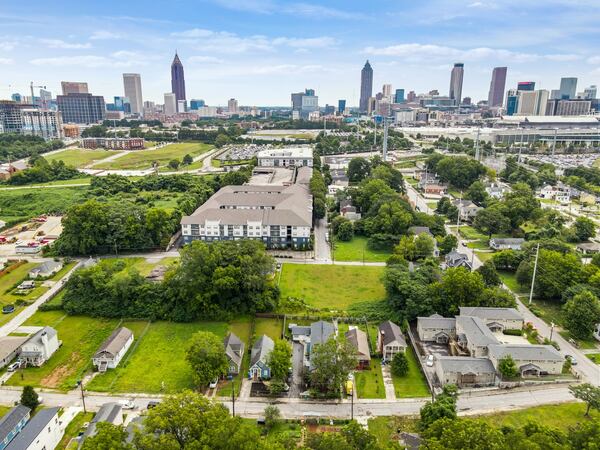 Elm Street (bottom) is in the Vine City neighborhood, close to the Mercedes-Benz Stadium and the Beltline. (Credit: Zachary Toth Photography, courtesy of People’s Community Land Trust)