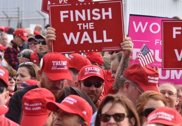 A scene from the crowd at Trump's rally in Macon. AJC photo/Hyosub Shin