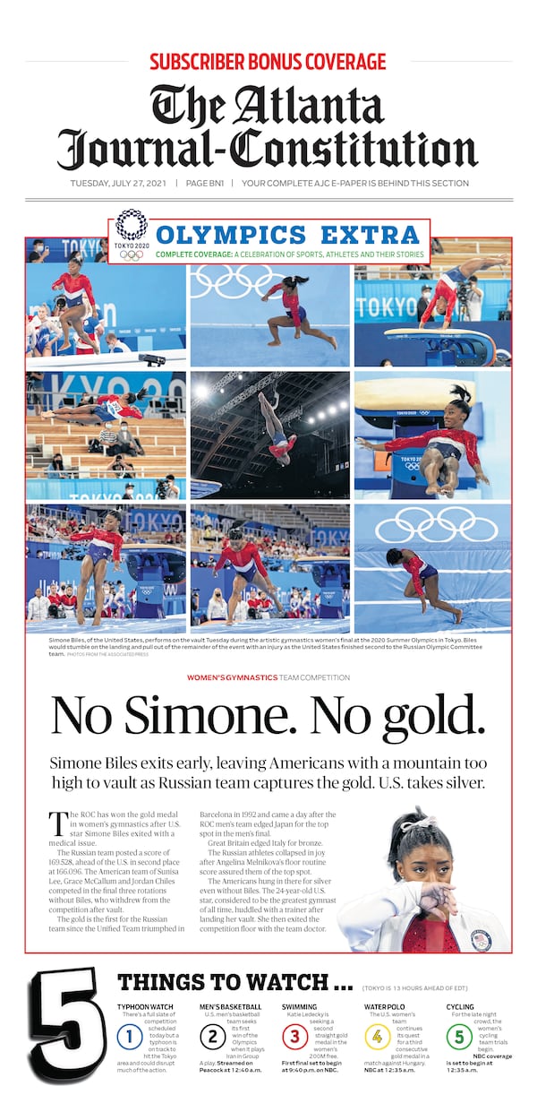 Tokyo Olympic Extra in Tuesday ePaper: No Simone. No Gold