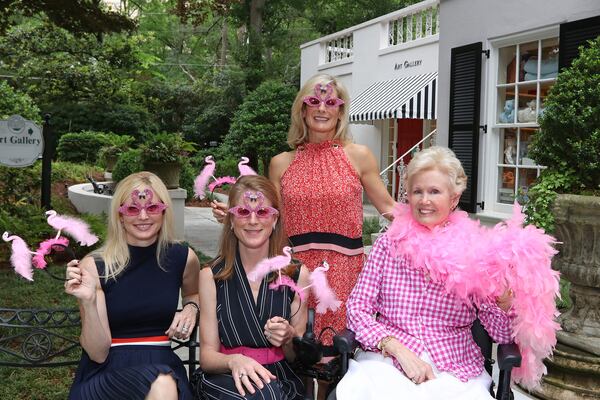 Clayton Howell, Karen Brown, Laura Nunnally and Sally Nunnally are ready for the Forward Arts Foundation's 2018 Flea Market, themed "Flea-mingo Island." Photo: Courtesy of the Forward Arts Foundation