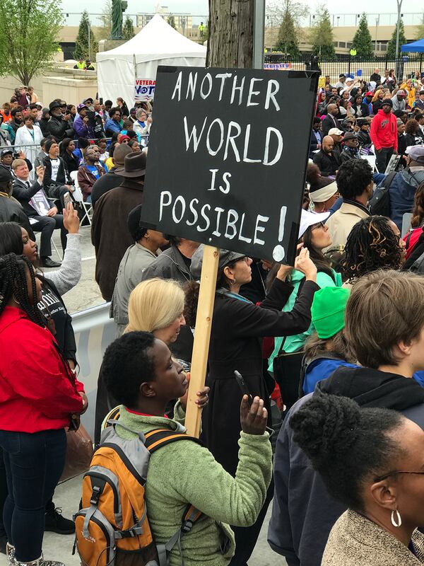 Crowds gather across from the State Capitol fpr tje culmination of the March for Humanity. Rosalind Bentley / rbentley@ajc.com