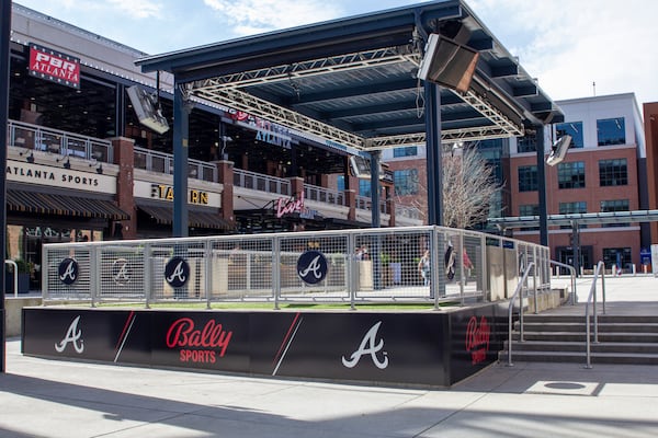 The rebranded Bally Sports set outside Truist Park in The Battery Atlanta. (Photo by Jessica Cox, Bally Sports)