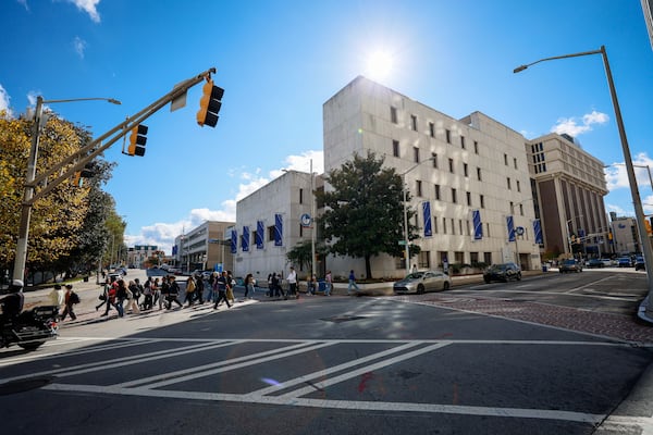 The Arts and Humanitarian building at Georgia State University is spotted on Wednesday, 20, 2024. Georgia State University plans to enhance the Arts and Humanities Building with a modern glass façade. Meanwhile, the 100 Edgewood building will feature a new dining area and gathering space. Renovations to the first four floors of 100 Edgewood will also offer up-to-date classrooms.
(Miguel Martinez / AJC)