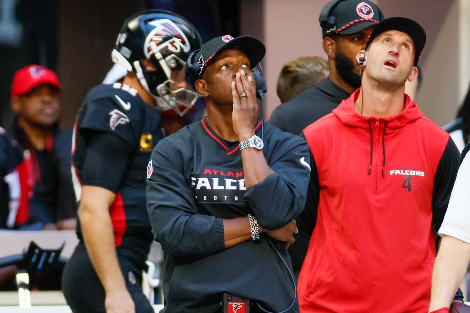 Falcons head coach Raheem Morris after a Seattle touchdown in Sunday's 34-14 loss. 