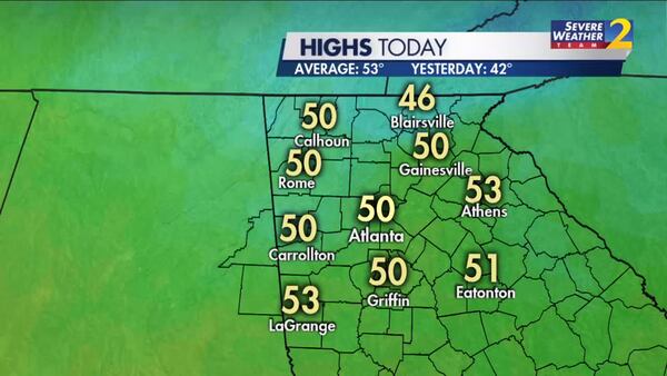 Atlanta is expected to reach a high of 50 degrees Friday, eight degrees above Thursday's high, according to Channel 2 Action News.