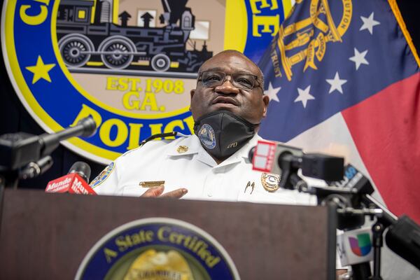 08/31/2020 - Chamblee, Georgia -  Chief Kerry Thomas of the Chamblee Police Department speaks during a press conference at the Chamblee Police Station in Chamblee, Monday, August 31, 2020. Due to quick coordination and collaboration by various local and federal police agencies, one-year-old Mateo Alejandro Montufar-Barrera was located in Carrol County within the same day that two suspects, Maynor Dario Valera Zuniga (male) and Kristin Nicole Valera-Zuniga (female), kidnapped him from his mother in Chamblee. The Chamblee Police Department with the assistance of the Federal Bureau of Investigation, the Georgia Bureau of Investigation, Georgia State Patrol, DeKalb County Police Department, Carroll County SheriffÕs Office, Carrollton Police Department and Brookhaven Police Department, all helped get the baby back safely to his family. (Alyssa Pointer / Alyssa.Pointer@ajc.com)