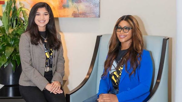 Savannah State University students Karen Perez, left, and Sade Shofidiya, right, won first place in an international competition for their work with Foster Beelief. Shofidiya, a graduate student, serves as the team’s Chief Executive Officer. Perez, a fourth-year student, is its Chief Logistics Officer. PHOTO CONTRIBUTED.