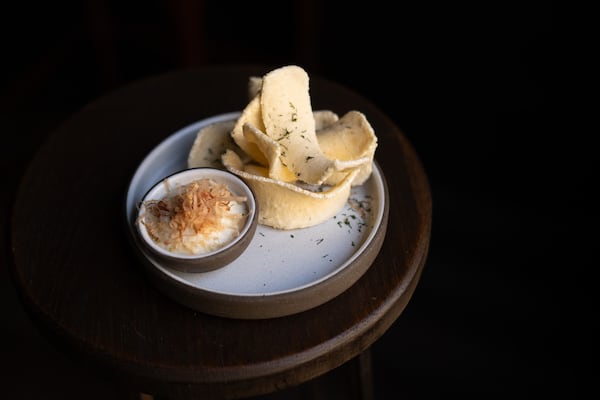 Sea urchin chips with turnip and bonito are part of the "noshes" category of Fawn's menu. (Courtesy of Morgan Wagoner)
