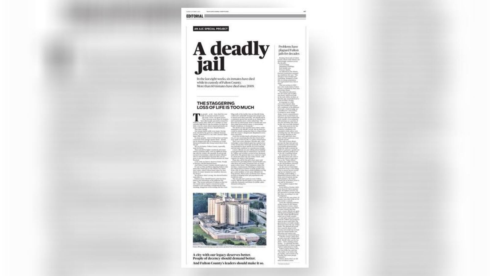 A deadly jail: An AJC Special Project in Sunday editions