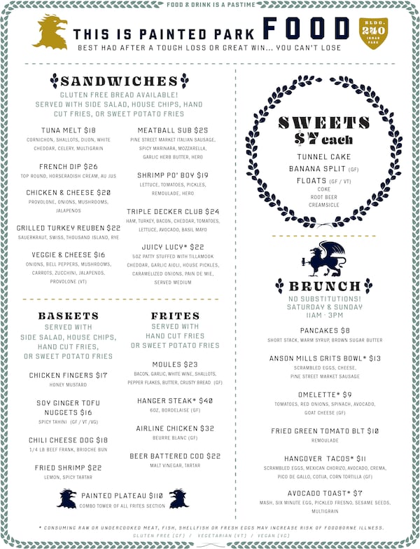 Painted Park menu