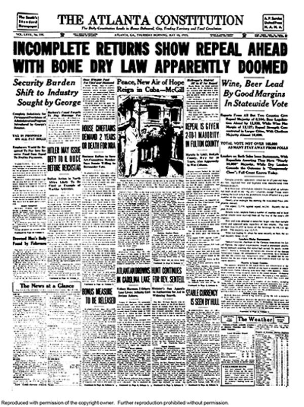 Fulton voters showed their support for repealing Georgia's long-standing 'bone dry law' in a big way back in 1935.