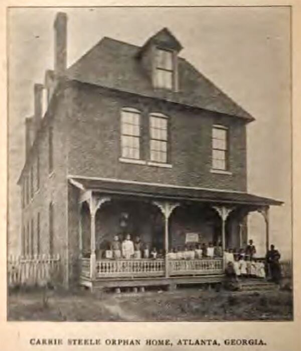 In 1892, Carrie Steele constructed a three-story brick structure on Roy Street for $5,000 to provide a home for 50 Black children. This image is taken from the 1898 book Progress of a Race, by J. L. Nichols. (Internet Archives American Libraries Collection)