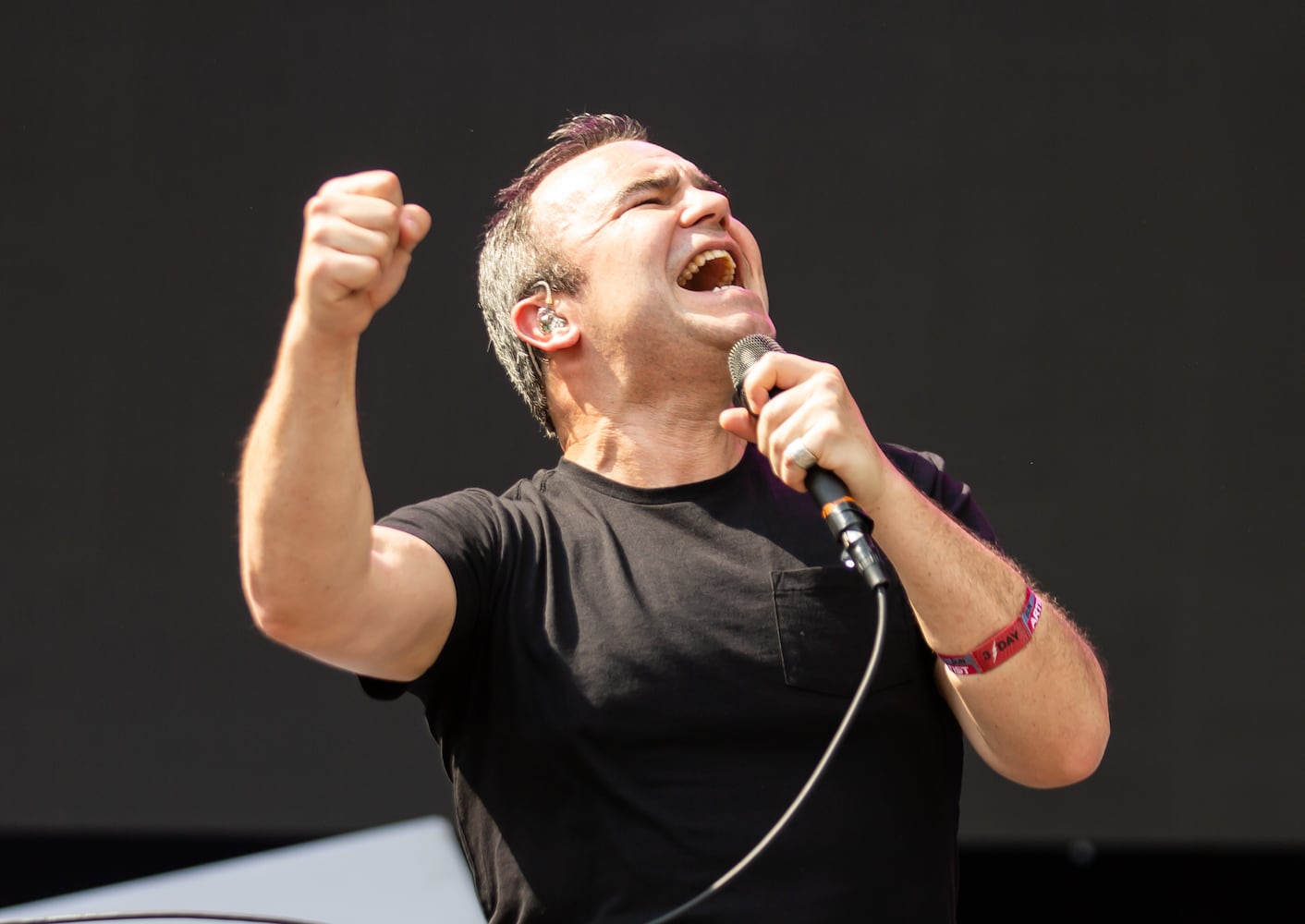 Future Islands blows away the crowd with a high-energy performance on the Peachtree stage on the final day of the Shaky Knees Music Festival at Atlanta's Central Park on Sunday, May 7, 2023. (RYAN FLEISHER FOR THE ATLANTA JOURNAL-CONSTITUTION)