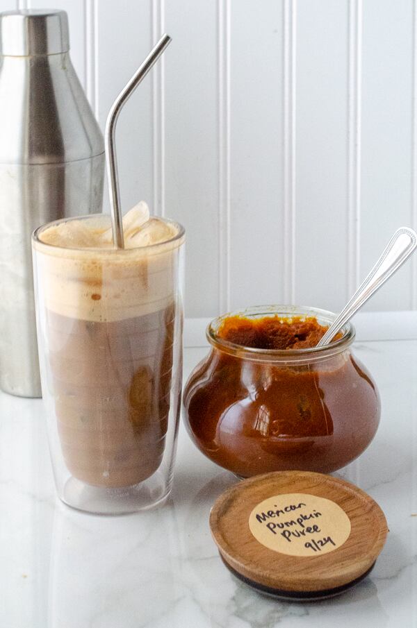 Creamy, rich Mexican Pumpkin Puree is a delicious addition to iced and hot coffee. (Virginia Willis for The Atlanta Journal-Constitution)