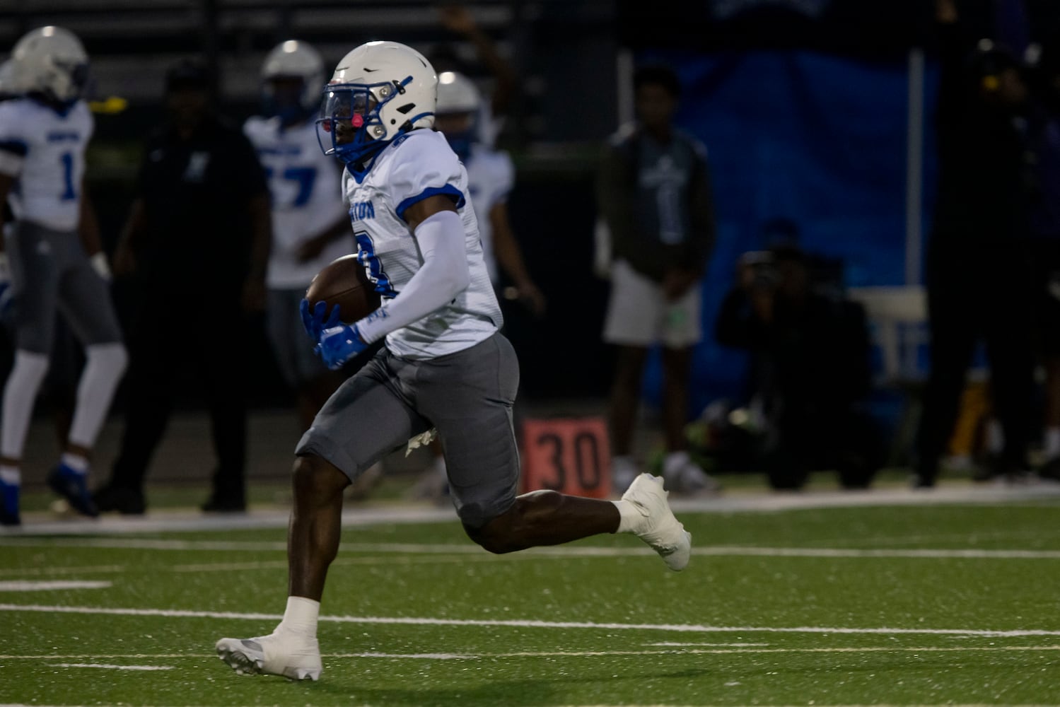 Newton County’s Marcus Calwise (3) scores a touchdown during a GHSA High School Football game between Grayson High School and Newton County High School at Grayson High School in Lawrenceville, GA., on Friday, September 29, 2023. (Photo/Jenn Finch)