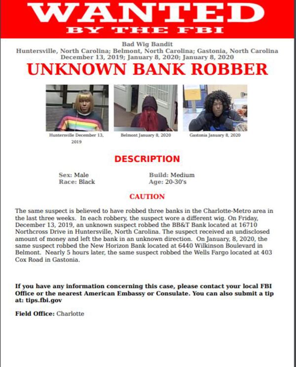 The wanted poster for the "Bad Wig Bandit."