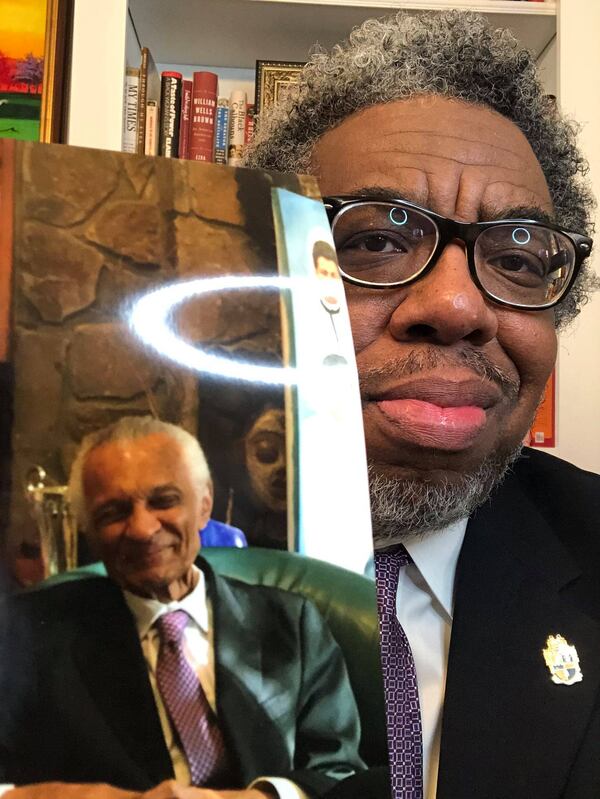 AJC writer Ernie Suggs wears his C.T. Vivian tie, which Vivian's family sent to him after the civil rights activist's death. (Courtesy of Ernie Suggs)