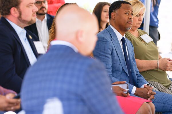 Atlanta Beltline CEO Clyde Higgs at the ribbon-cutting ceremony for the opening of Parkside on Wednesday June 1, 2022. (Natrice Miller / natrice.miller@ajc.com)

