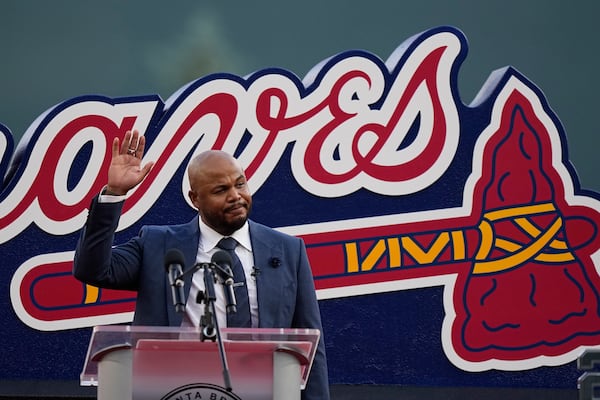 Andruw Jones during his number retirement ceremony in 2023.