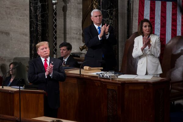 WASHINGTON, DC - FEBRUARY 05: President Donald Trump delivers the State of the Union address in the chamber of the U.S. House of Representatives at the U.S. Capitol Building on February 5, 2019 in Washington, DC. President Trump's second State of the Union address was postponed one week due to the partial government shutdown.  (Photo by Zach Gibson/Getty Images)