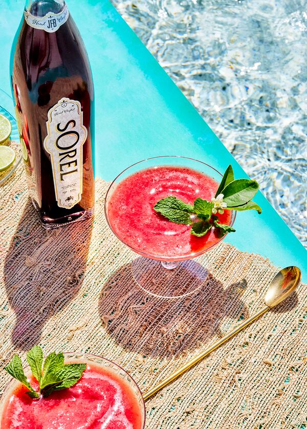 It's not only pretty and layered with sweet, tart Caribbean flavors, but a Sorel liqueur strawberry slushie also is easy to whip up. Courtesy of Sorel