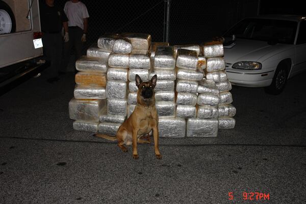 K-9 Chris recovered 1,000 pounds of marijuana and more than $100,000 in cash in a 2007 search. He died this weekend.