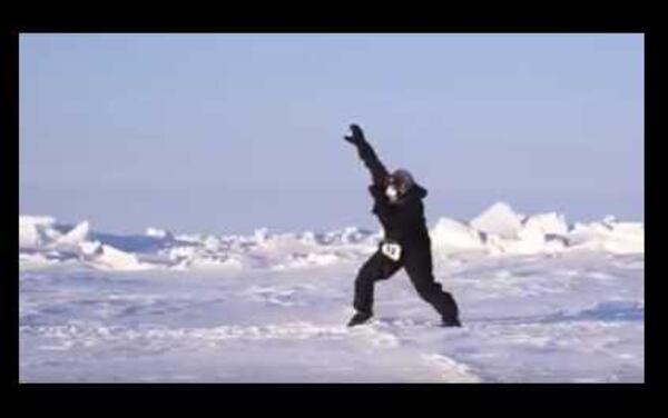 Doug Wright "dabs" for his son in the North Pole.