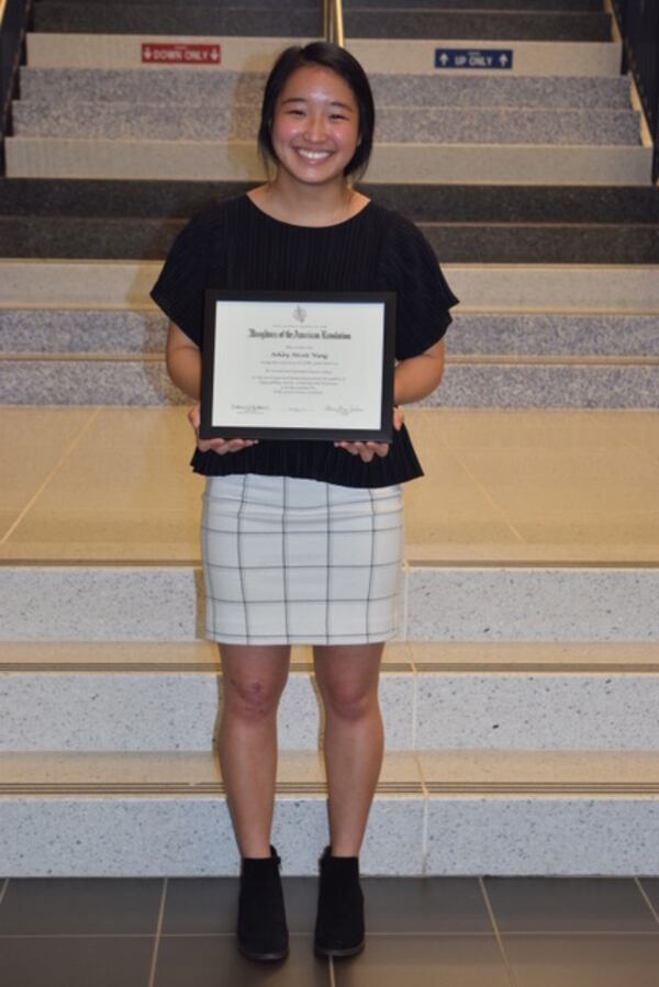 Riverwood Senior, Ashley Nicole Wang, has been selected as the Sandy Springs Chapter’s Daughters the American Revolution (DAR) Good Citizen award.  In addition to winning at the Sandy Springs chapter level, Ashley won at the District level and for the State of Georgia.