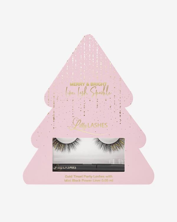 Sparkle at holiday fetes with gold tinsel eyelashes from Lilly Lashes.
(Courtesy of Lilly Lashes)