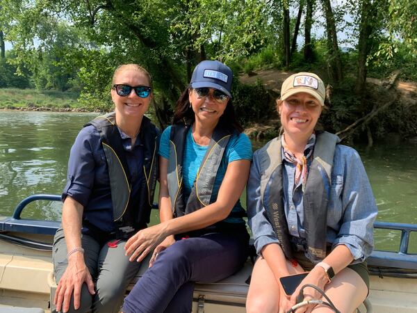 Juliet Cohen, executive director of the Chattahoochee Riverkeeper; Gloria Reuben, president of the Waterkeeper Alliance; and Jess Sterling, technical programs director. RODNEY HO/rho@ajc.com